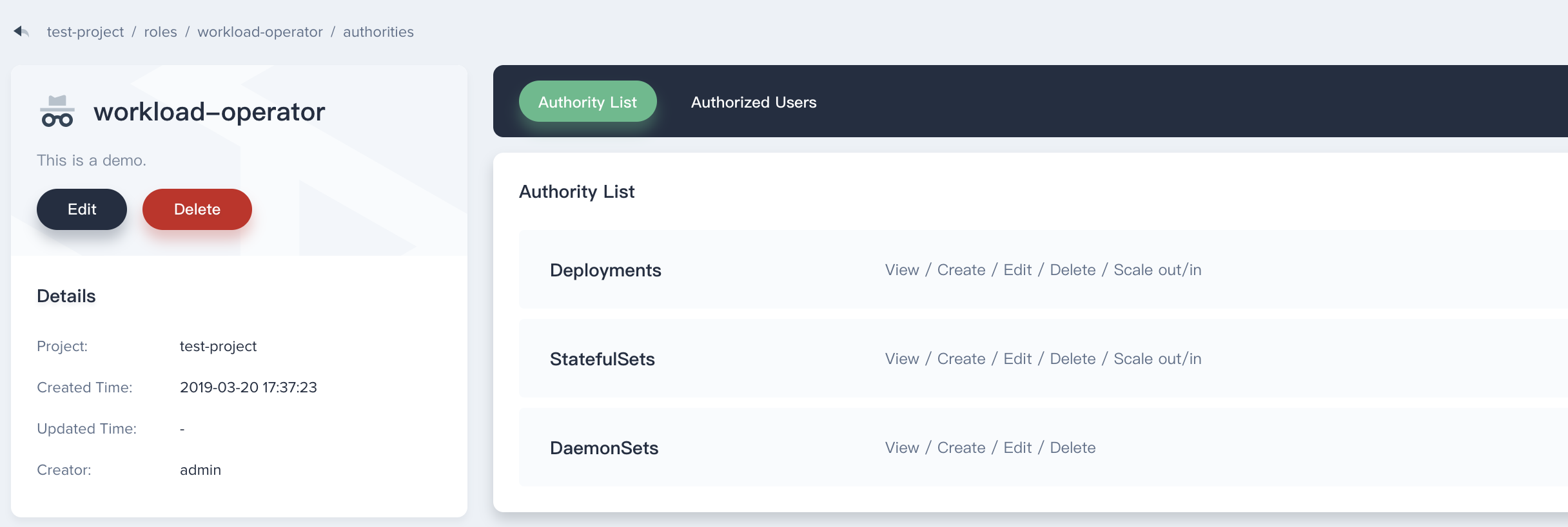 View Authority Details